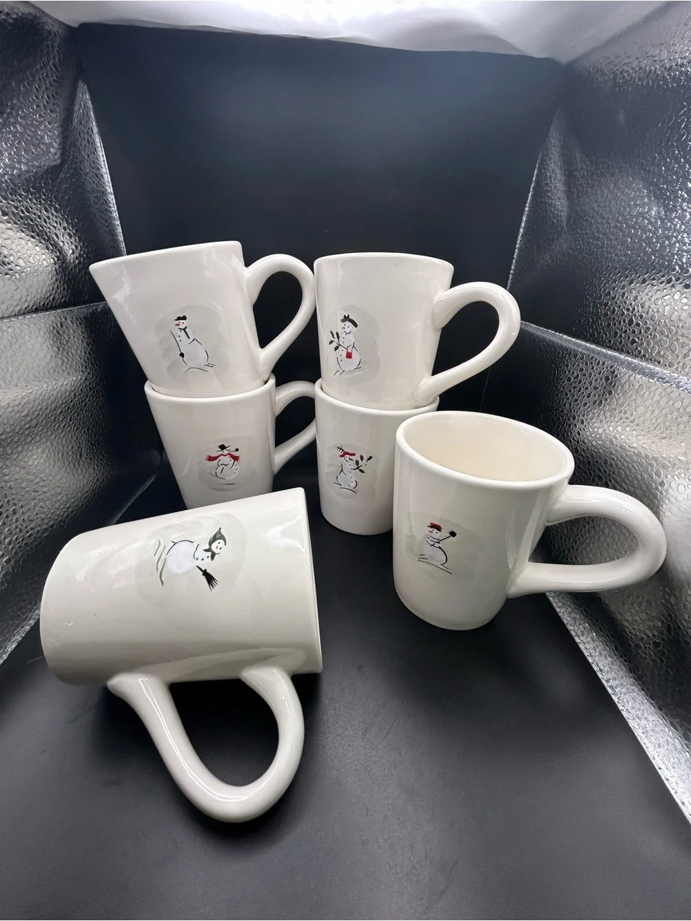 William Sonoma Set Of Six Assorted Decorative Snowman Mugs